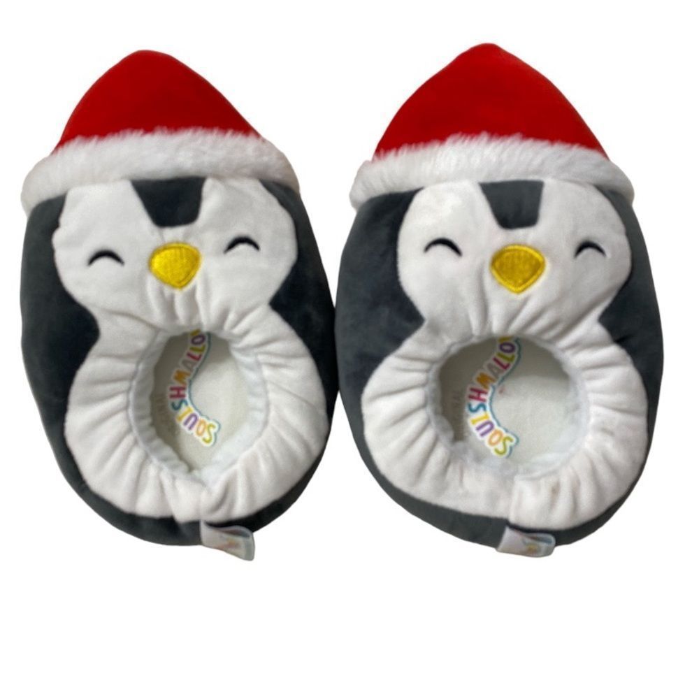 Squishmallows Penguin Christmas Santa Hat Plush Slippers Kids Size 13/1